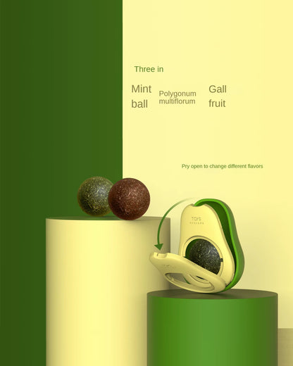 Avocado Catnip Ball Wood Celestial Gall Fruit Licking Happy Teeth Molaring Cleaning Funny Cat Baseball